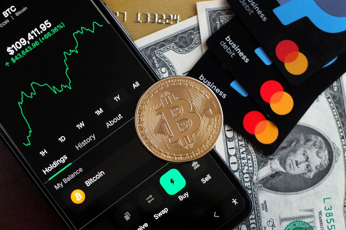 Card and cryptocurrency coins representing payment methods
